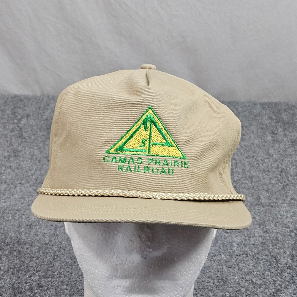 Vintage 80s Camas Prairie Railroad Rope Hat San Sun‎ Cap OSFM Snap Slider Strap